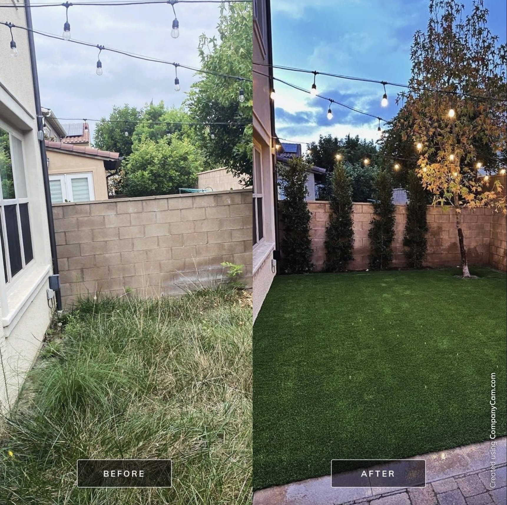 Biltright Turf yard before and after artificial turf installation, example 6