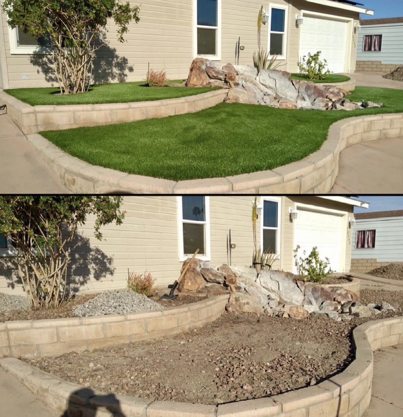 Biltright Turf yard before and after artificial turf installation, example 9