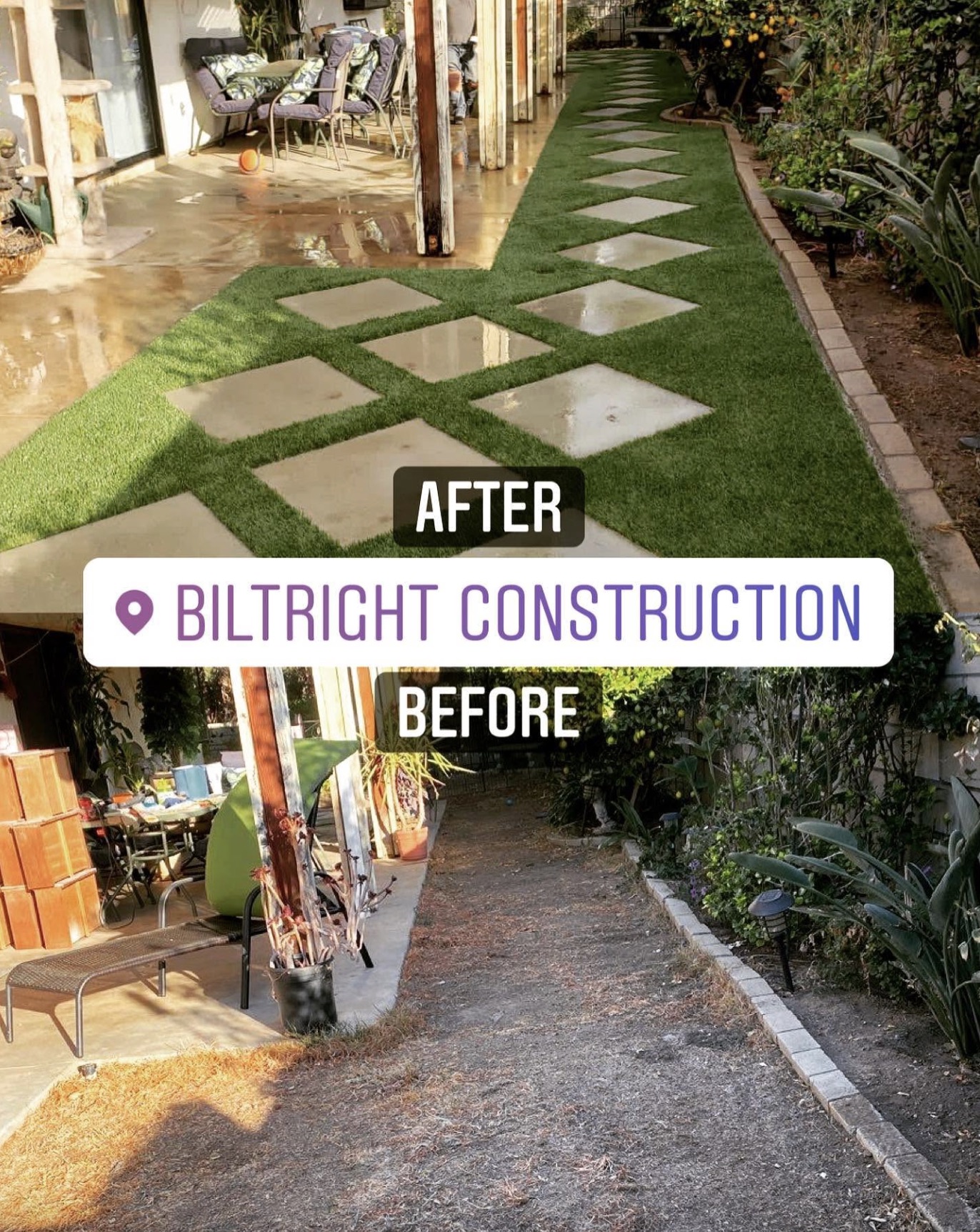 Biltright Turf yard before and after artificial turf installation, example 10