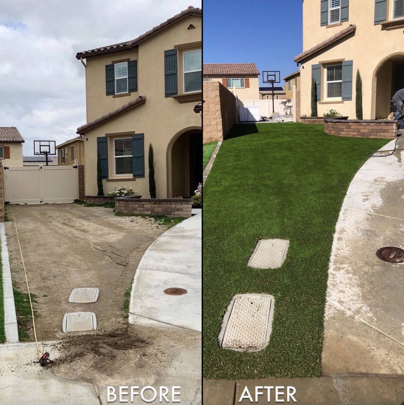 Biltright Turf yard before and after artificial turf installation, example 13