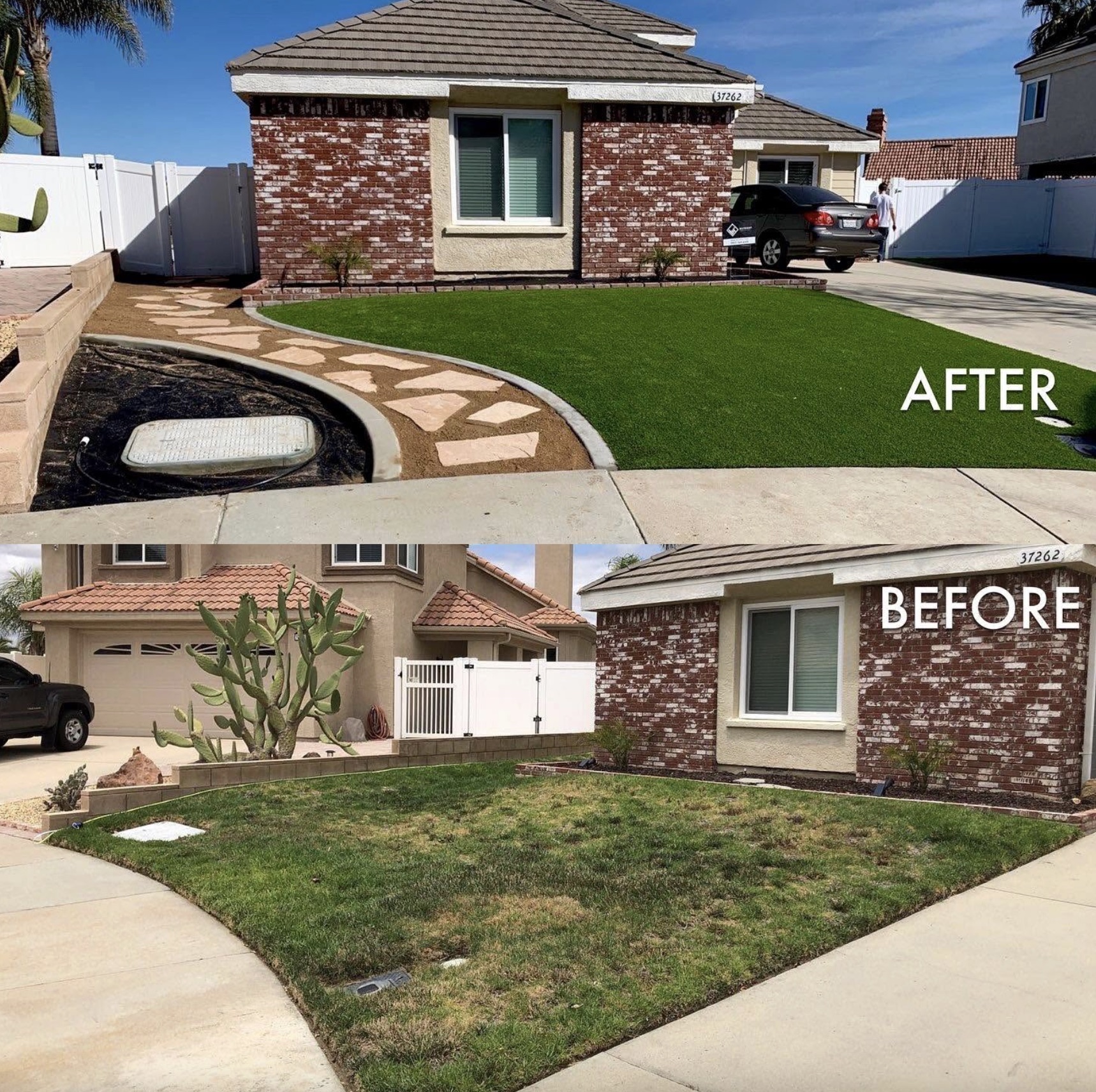 Biltright Turf yard before and after artificial turf installation, example 14
