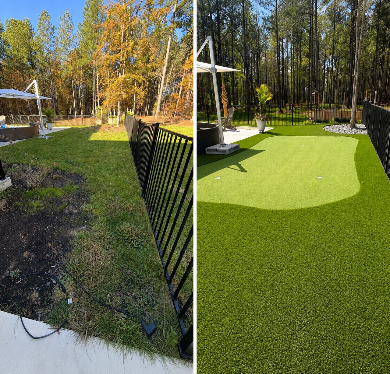 Biltright Turf yard before and after artificial turf installation, example 2